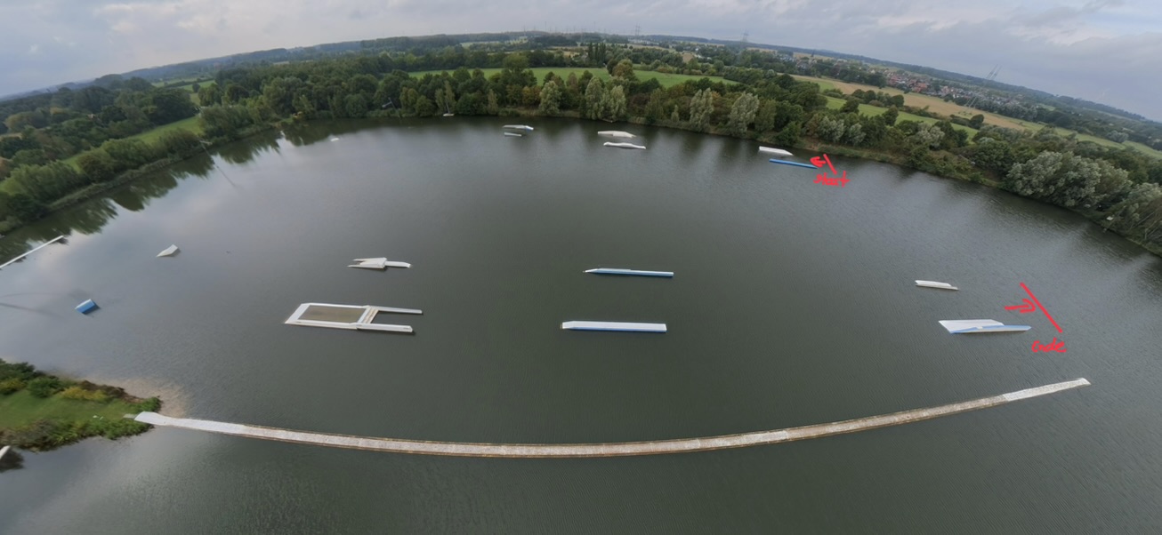 Übersicht des Wettkampfkurses in Hamm mit markiertem Start, den Features 1 bis 8 und dem Ende